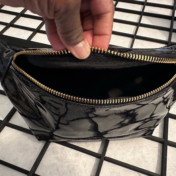 Medium Black Shiny Fanny Pack with Gold Accents - Picture 8 of 11